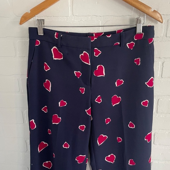 Tara Jarmon Trouser Pants Paulette Midgnight Blue Red Hearts print Pockets Sz 40 - Picture 4 of 15